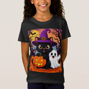 Camiseta Gato Negro Adorable Bruja Y Fantasma Halloween 🎃