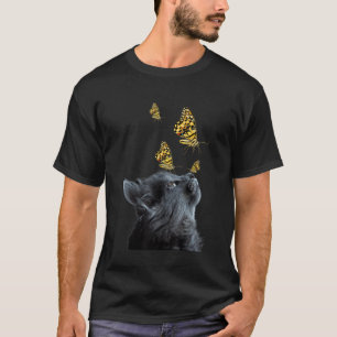 Camiseta Gato Negro Adorable Con Mariposa Adopción De Gatos