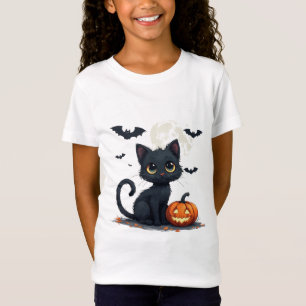 Camiseta Gato Negro Adorable Con Murciélagos Halloween 🎃