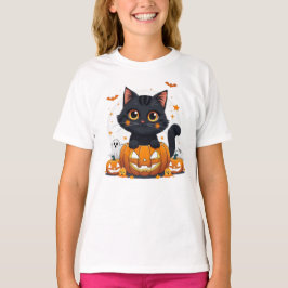 Camiseta Gato Negro Adorable de Halloween Gato Kawaii
