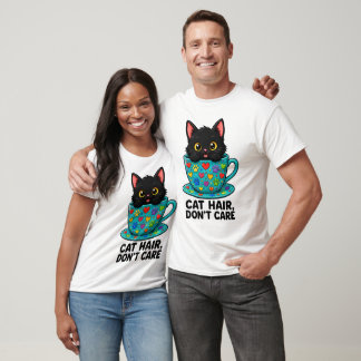 Camiseta Gato Negro Adorable En Taza De Té Pelo De Gato No 