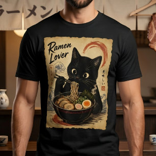 Camiseta Gato negro adorable estilo de arte japonés felino