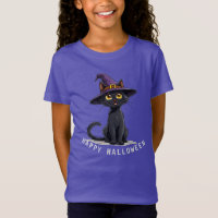 Gato negro adorable que lleva un sombrero de bruja