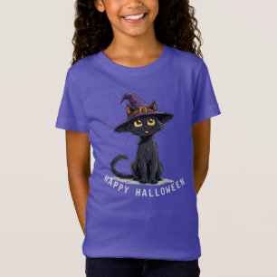 Camiseta Gato negro adorable que lleva un sombrero de bruja