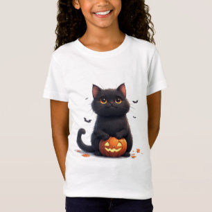Camiseta Gato Negro Adorable Tema Mágico de Halloween 🎃