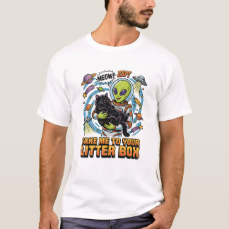 Camiseta Gato Negro Alien Divertido Llévame A Tu Caja De Ar