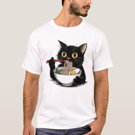Camiseta Gato Negro Amante del Ramen