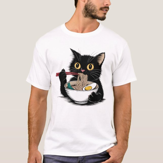 Camiseta Gato Negro Amante del Ramen (Anverso)