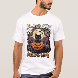 Camiseta Gato Negro Amor Especial Halloween Calabaza Luna L