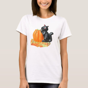 Camiseta Gato negro apoyado en una calabaza