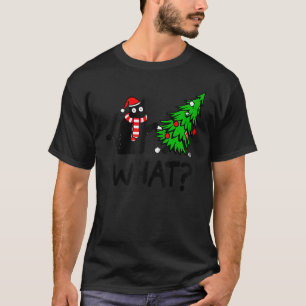 Camiseta Gato Negro Arrojando Árbol De Navidad Sobre Gato Q