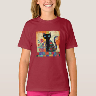 Camiseta Gato Negro Arte Caprichoso