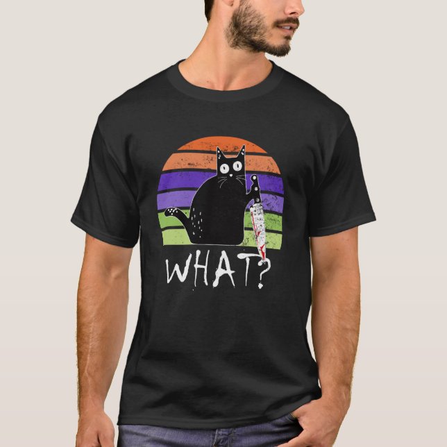 Camiseta Gato negro asesino dice qué con Halloween Knife (Anverso)