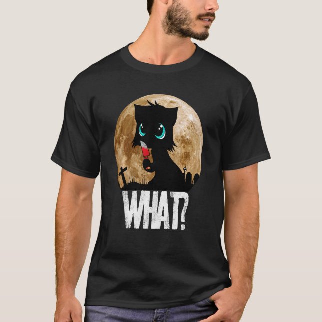 Camiseta Gato negro asesino qué con el cuchillo en la sala  (Anverso)