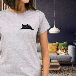 Camiseta Gato negro asomándose Diseño minimalista lindo