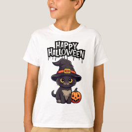 Camiseta Gato negro asustado con calabaza Jack O Lantern