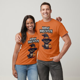 Camiseta Gato negro asustado con calabaza Jack O Lantern