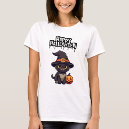Camiseta Gato negro asustado con calabaza Jack O Lantern