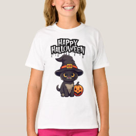 Camiseta Gato negro asustado con calabaza Jack O Lantern