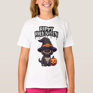 Camiseta Gato negro asustado con calabaza Jack O Lantern