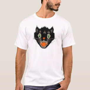 Camiseta Gato negro asustado Halloween del vintage