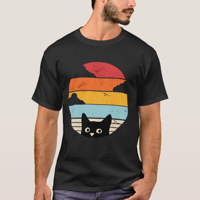 Camiseta Gato negro atardecer retro  (Anverso)