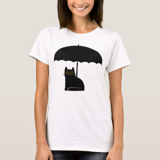 Camiseta Gato negro bajo paraguas