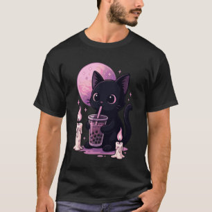 Camiseta Gato negro bebiendo Boba Goth Bubble Tea