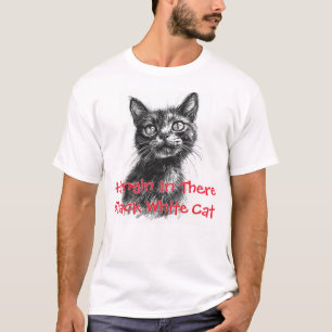 Camiseta Gato negro blanco colgando ahí