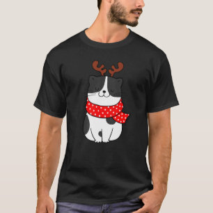Camiseta Gato negro blanco Navideño Reno Cuernos Gato