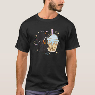 Camiseta Gato negro Boba Tea Millina Tea Bubble Tea Kawaii 
