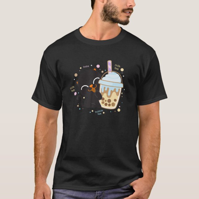 Camiseta Gato negro Boba Tea Millina Tea Bubble Tea Kawaii  (Anverso)