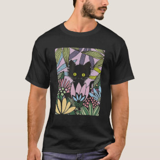 Camiseta Gato Negro Bonito Flores Jardín Floral Gato Propio