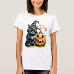 Camiseta Gato Negro Brujo, Calabaza Gótica de Halloween