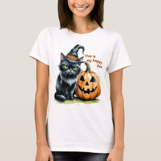 Camiseta Gato Negro Brujo, Calabaza Gótica de Halloween