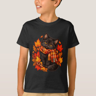 Camiseta Gato negro bufanda de otoño hojas de otoño hallowe
