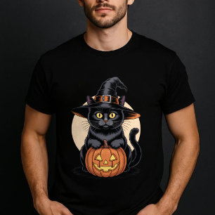 Camiseta Gato Negro Calabaza de Halloween