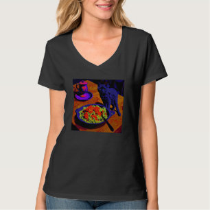 Camiseta Gato Negro Caminando Macarrones Con Queso  1