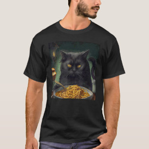 Camiseta Gato Negro Caza Macarrones Con Queso
