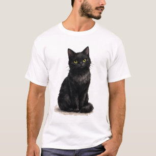 Camiseta Gato Negro Clipart de Acuarela