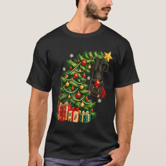 Camiseta Gato negro colgando del árbol de Navidad mascota f