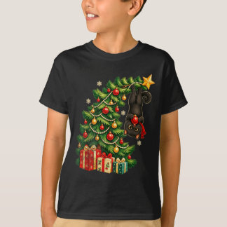 Camiseta Gato negro colgando del árbol de Navidad mascota f