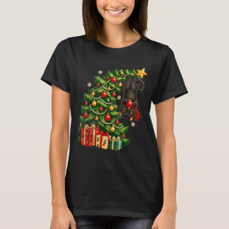 Camiseta Gato negro colgando del árbol de Navidad mascota f