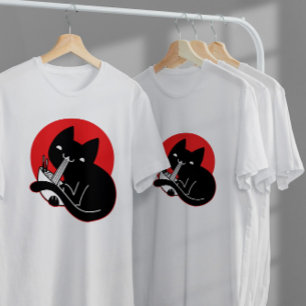 Camiseta Gato negro comiendo Ramen
