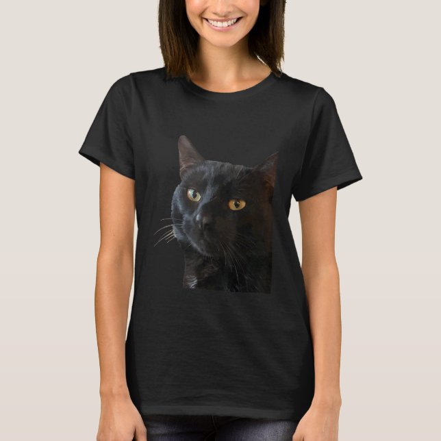 Camiseta Gato negro con cara peculiar vector recortado (Anverso)