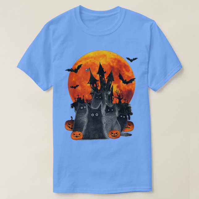 Camiseta Gato negro con disfraz de Halloween en la Luna lle (Diseño del anverso)