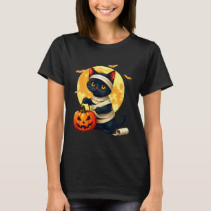 Camiseta Gato negro con disfraz de momia y calabazas de Hal