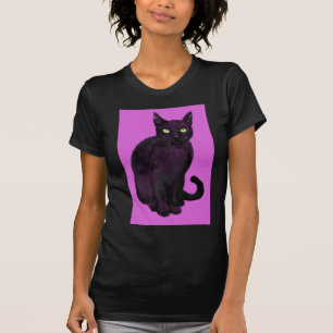 Camiseta Gato negro con fondo de fucsia