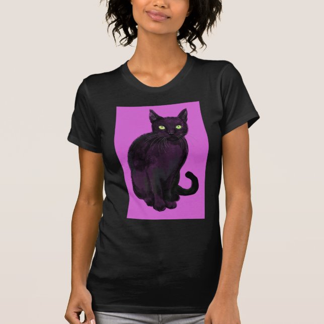 Camiseta Gato negro con fondo de fucsia (Anverso)