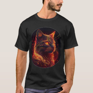 Camiseta Gato negro con fuego rojo y aura dorada